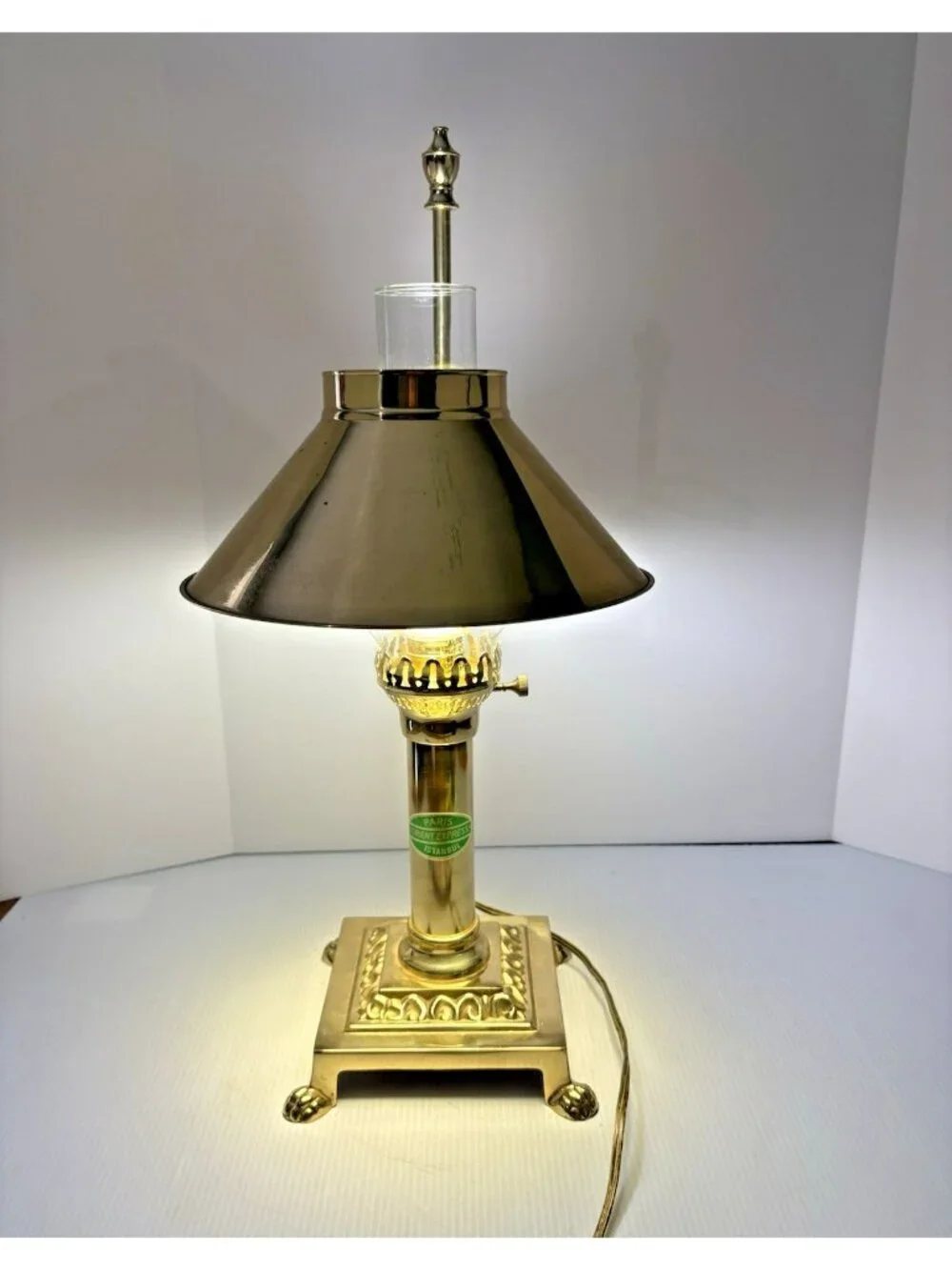 Vintage Brass Paris Istanbul Orient Express Clawfoot Table Lamp, Works, Adj.